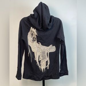 Lauren Moshi Black Horse Zip Up Hoodie Size Large